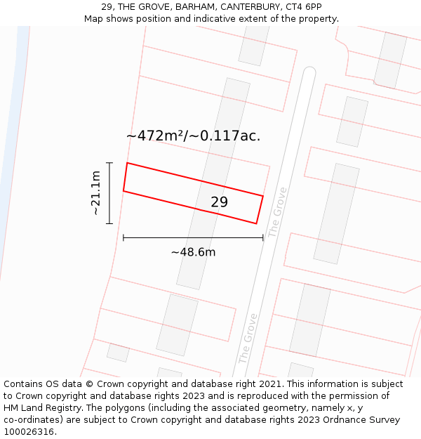 29, THE GROVE, BARHAM, CANTERBURY, CT4 6PP: Plot and title map