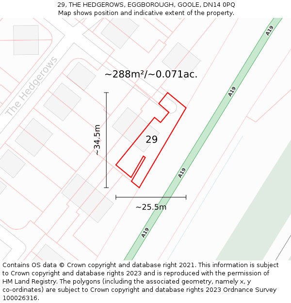 29, THE HEDGEROWS, EGGBOROUGH, GOOLE, DN14 0PQ: Plot and title map