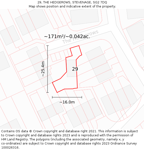 29, THE HEDGEROWS, STEVENAGE, SG2 7DQ: Plot and title map
