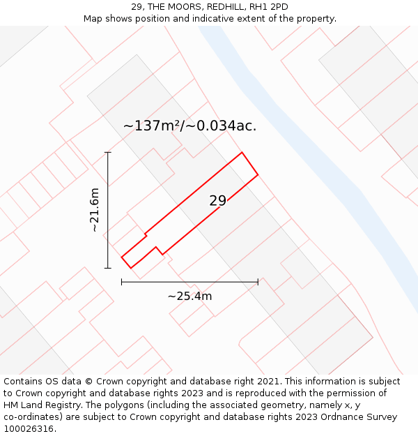29, THE MOORS, REDHILL, RH1 2PD: Plot and title map