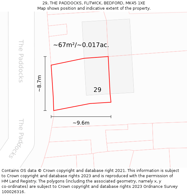 29, THE PADDOCKS, FLITWICK, BEDFORD, MK45 1XE: Plot and title map