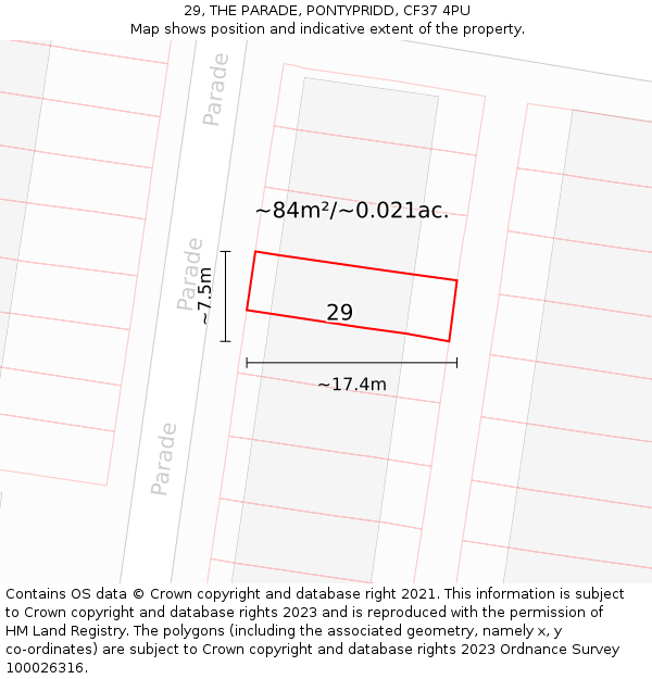 29, THE PARADE, PONTYPRIDD, CF37 4PU: Plot and title map