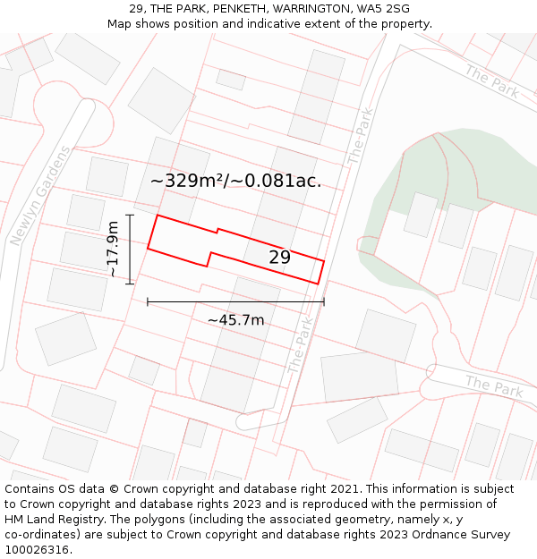 29, THE PARK, PENKETH, WARRINGTON, WA5 2SG: Plot and title map