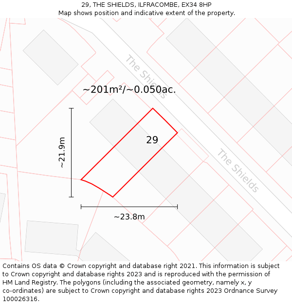 29, THE SHIELDS, ILFRACOMBE, EX34 8HP: Plot and title map
