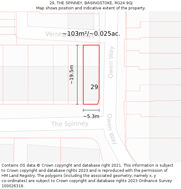 29, THE SPINNEY, BASINGSTOKE, RG24 9GJ: Plot and title map