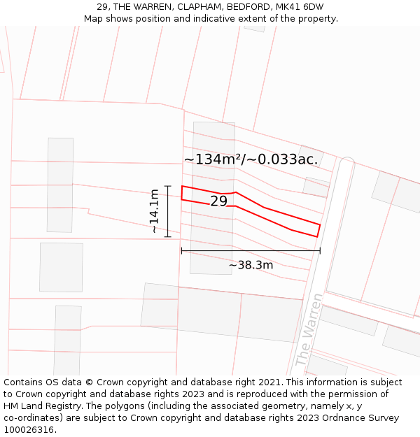 29, THE WARREN, CLAPHAM, BEDFORD, MK41 6DW: Plot and title map