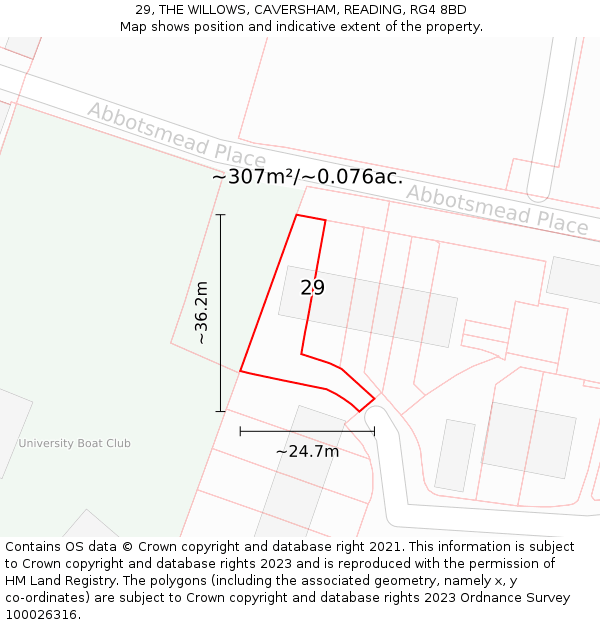 29, THE WILLOWS, CAVERSHAM, READING, RG4 8BD: Plot and title map