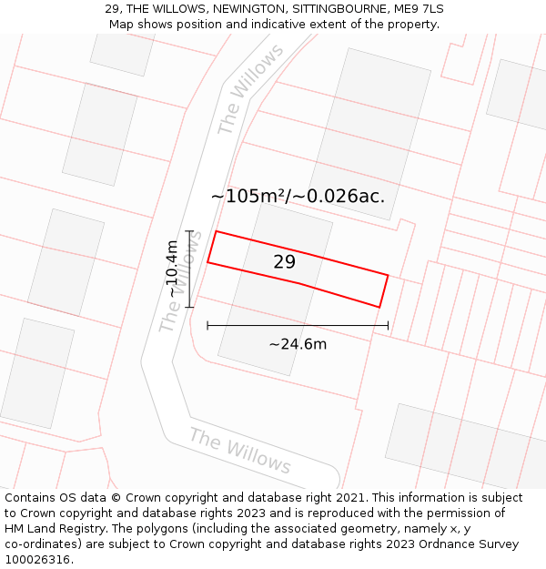 29, THE WILLOWS, NEWINGTON, SITTINGBOURNE, ME9 7LS: Plot and title map