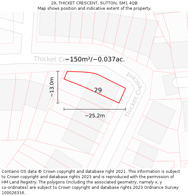 29, THICKET CRESCENT, SUTTON, SM1 4QB: Plot and title map