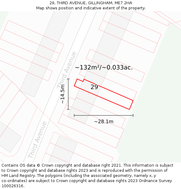 29, THIRD AVENUE, GILLINGHAM, ME7 2HA: Plot and title map