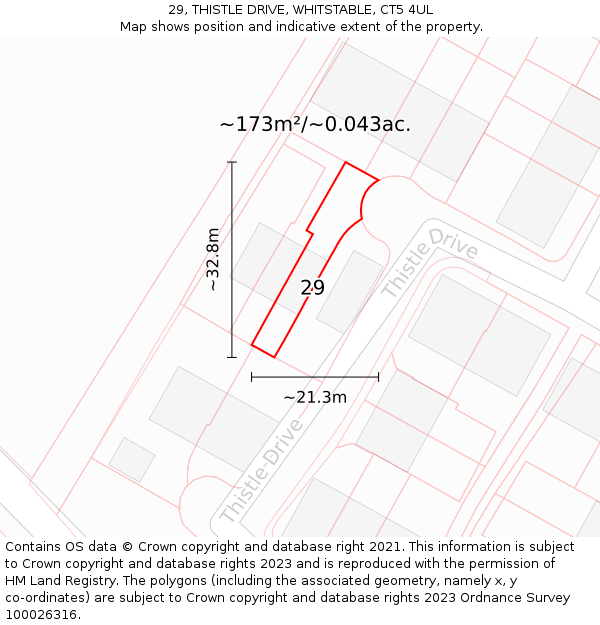 29, THISTLE DRIVE, WHITSTABLE, CT5 4UL: Plot and title map