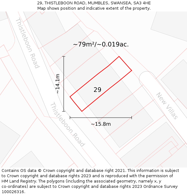 29, THISTLEBOON ROAD, MUMBLES, SWANSEA, SA3 4HE: Plot and title map