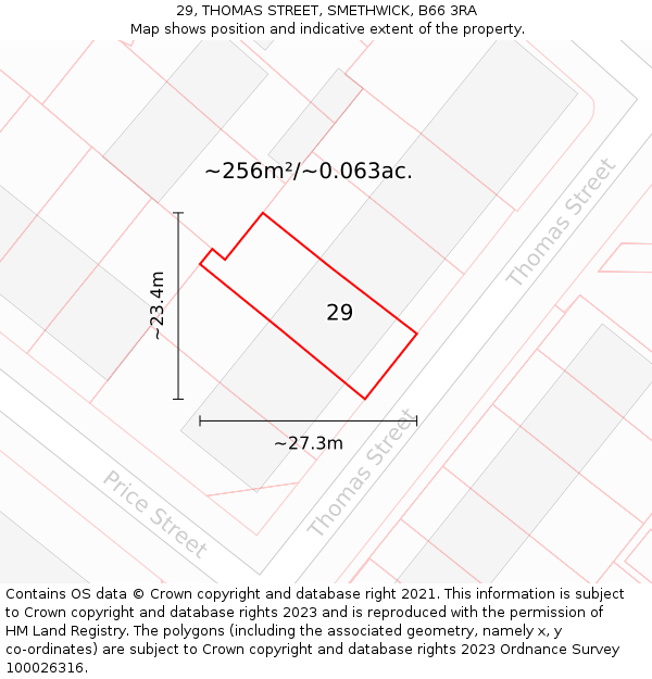 29, THOMAS STREET, SMETHWICK, B66 3RA: Plot and title map