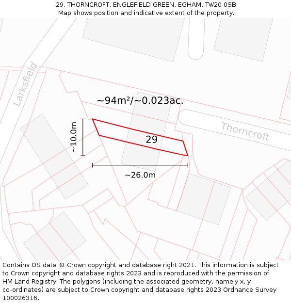 29, THORNCROFT, ENGLEFIELD GREEN, EGHAM, TW20 0SB: Plot and title map
