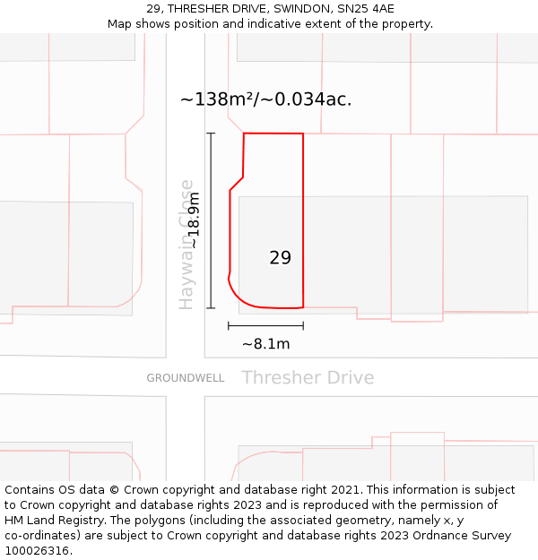 29, THRESHER DRIVE, SWINDON, SN25 4AE: Plot and title map