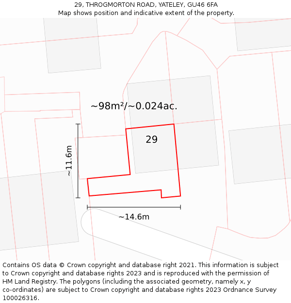 29, THROGMORTON ROAD, YATELEY, GU46 6FA: Plot and title map
