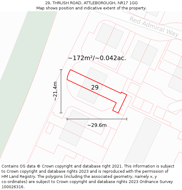 29, THRUSH ROAD, ATTLEBOROUGH, NR17 1GG: Plot and title map