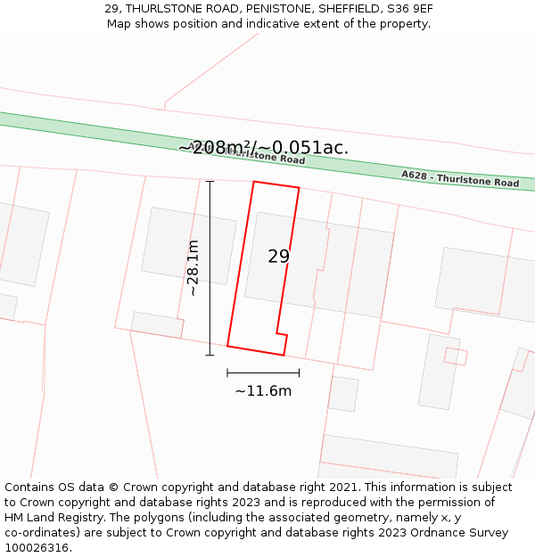 29, THURLSTONE ROAD, PENISTONE, SHEFFIELD, S36 9EF: Plot and title map