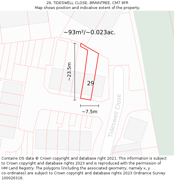 29, TIDESWELL CLOSE, BRAINTREE, CM7 9FR: Plot and title map