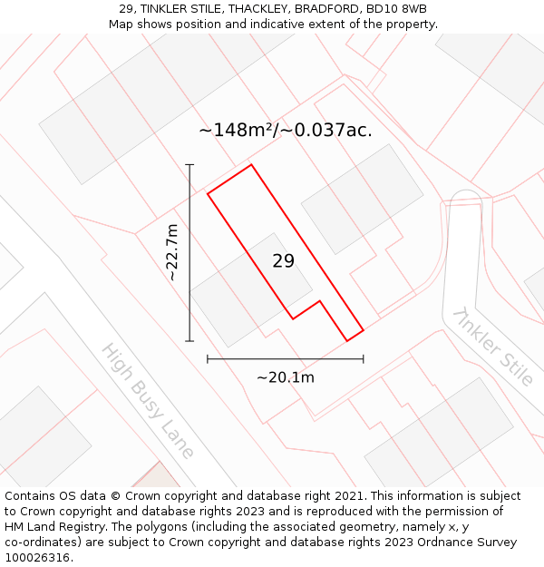 29, TINKLER STILE, THACKLEY, BRADFORD, BD10 8WB: Plot and title map