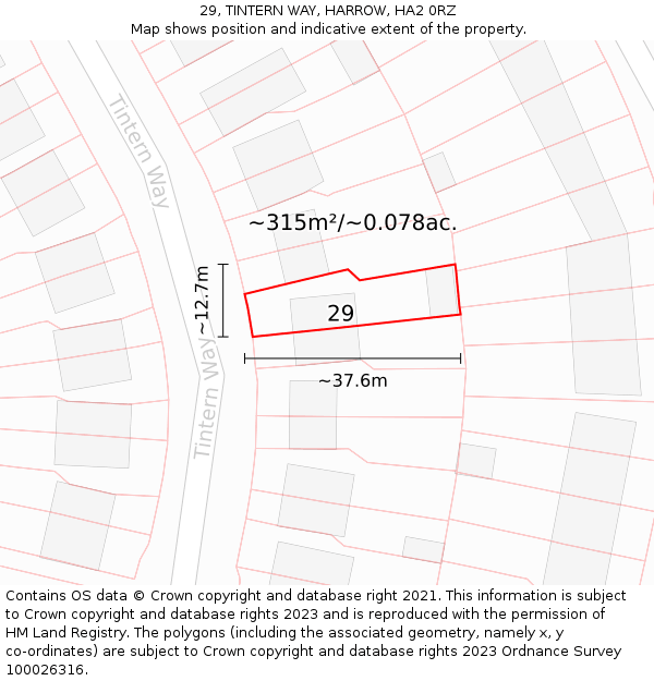 29, TINTERN WAY, HARROW, HA2 0RZ: Plot and title map