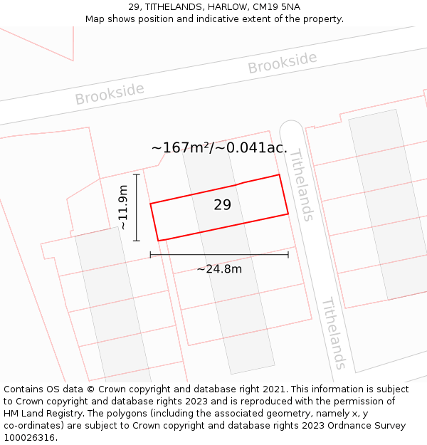 29, TITHELANDS, HARLOW, CM19 5NA: Plot and title map