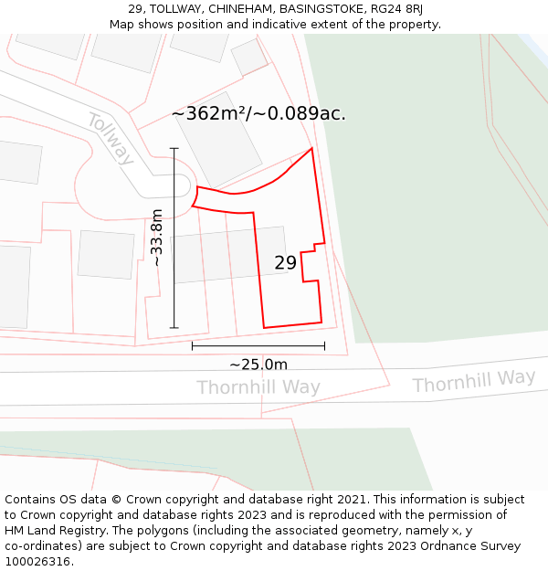 29, TOLLWAY, CHINEHAM, BASINGSTOKE, RG24 8RJ: Plot and title map