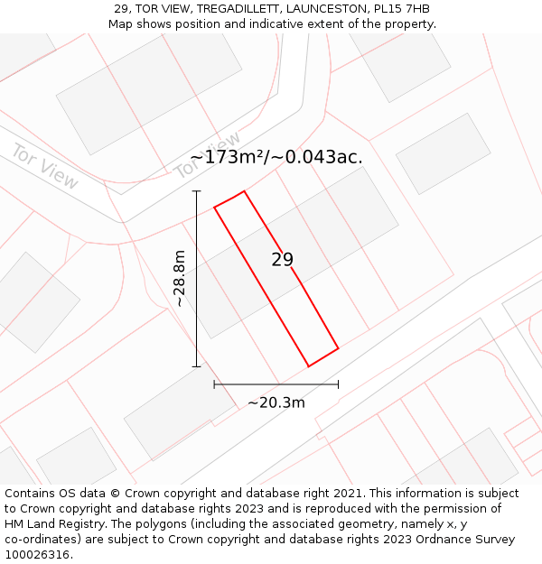 29, TOR VIEW, TREGADILLETT, LAUNCESTON, PL15 7HB: Plot and title map