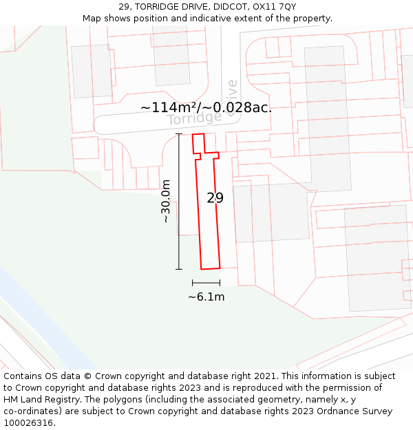 29, TORRIDGE DRIVE, DIDCOT, OX11 7QY: Plot and title map