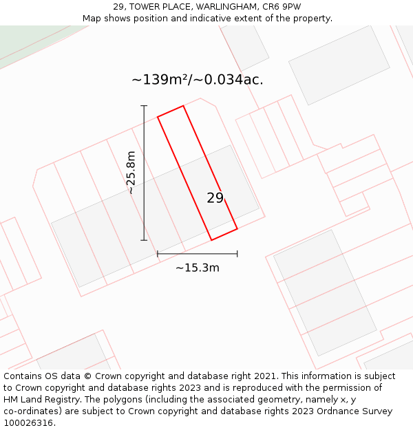 29, TOWER PLACE, WARLINGHAM, CR6 9PW: Plot and title map