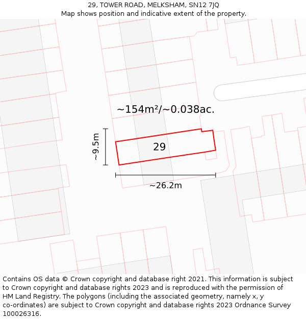 29, TOWER ROAD, MELKSHAM, SN12 7JQ: Plot and title map