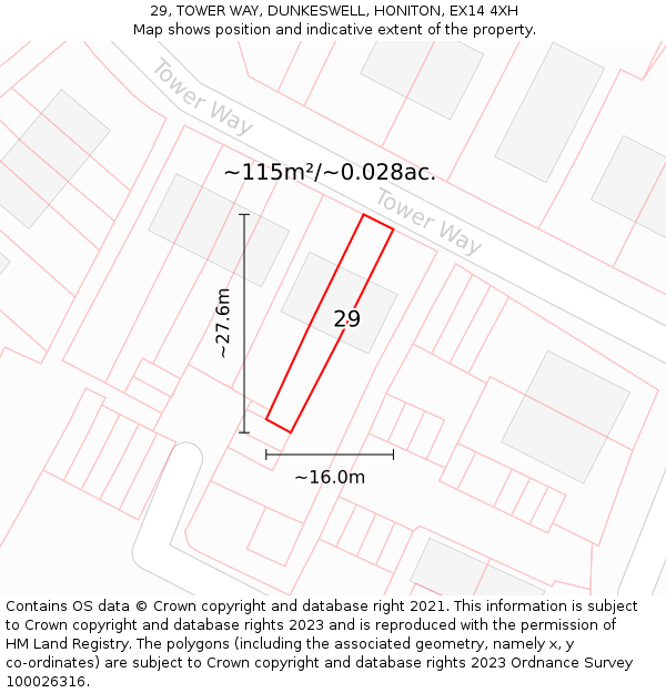 29, TOWER WAY, DUNKESWELL, HONITON, EX14 4XH: Plot and title map