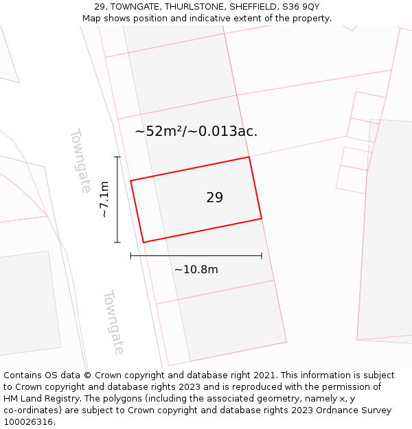 29, TOWNGATE, THURLSTONE, SHEFFIELD, S36 9QY: Plot and title map