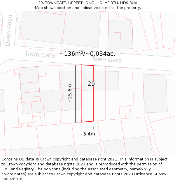 29, TOWNGATE, UPPERTHONG, HOLMFIRTH, HD9 3UX: Plot and title map