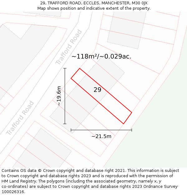 29, TRAFFORD ROAD, ECCLES, MANCHESTER, M30 0JX: Plot and title map