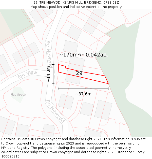 29, TRE NEWYDD, KENFIG HILL, BRIDGEND, CF33 6EZ: Plot and title map