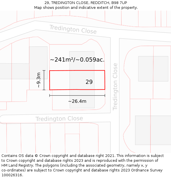 29, TREDINGTON CLOSE, REDDITCH, B98 7UP: Plot and title map