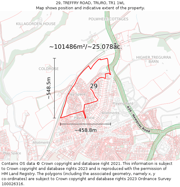 29, TREFFRY ROAD, TRURO, TR1 1WL: Plot and title map