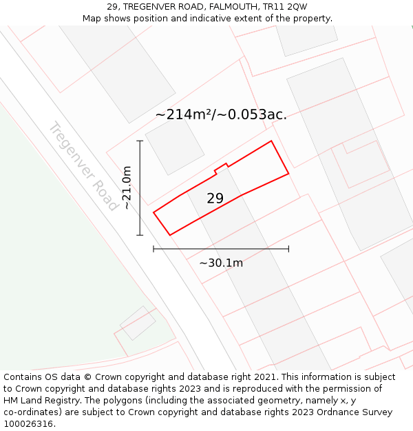 29, TREGENVER ROAD, FALMOUTH, TR11 2QW: Plot and title map