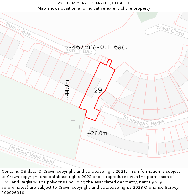 29, TREM Y BAE, PENARTH, CF64 1TG: Plot and title map