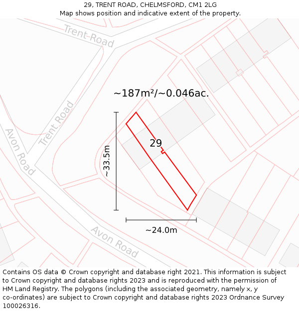 29, TRENT ROAD, CHELMSFORD, CM1 2LG: Plot and title map