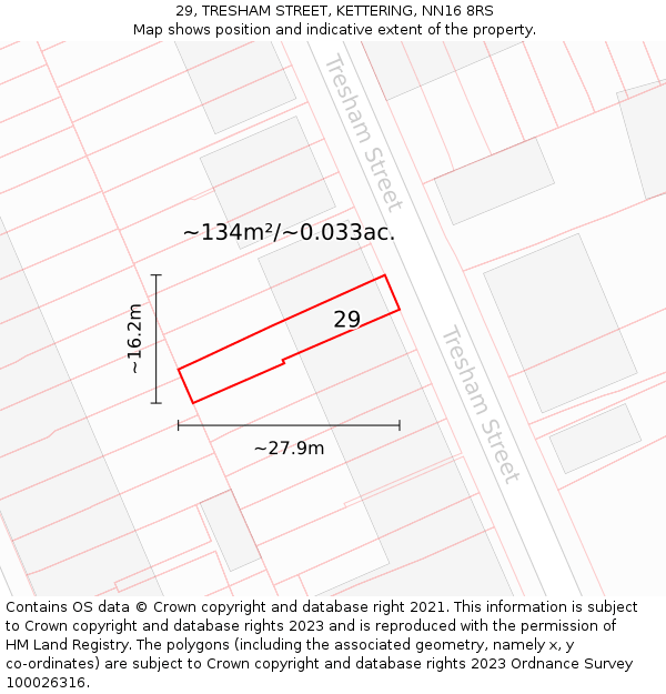 29, TRESHAM STREET, KETTERING, NN16 8RS: Plot and title map
