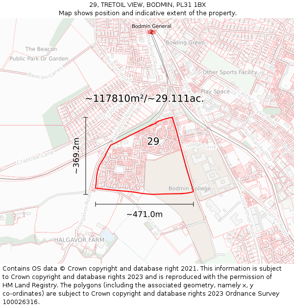 29, TRETOIL VIEW, BODMIN, PL31 1BX: Plot and title map