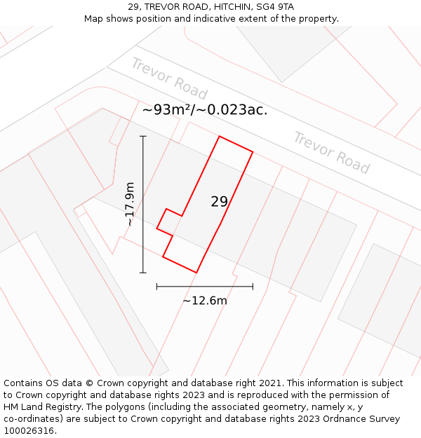 29, TREVOR ROAD, HITCHIN, SG4 9TA: Plot and title map