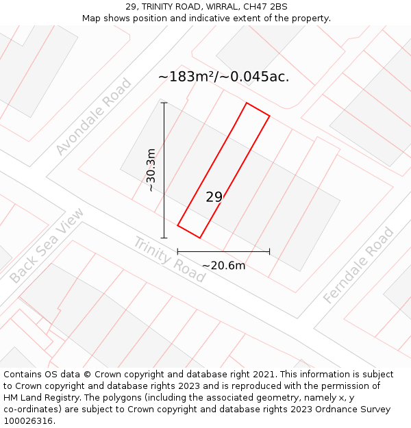 29, TRINITY ROAD, WIRRAL, CH47 2BS: Plot and title map