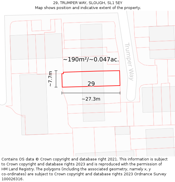 29, TRUMPER WAY, SLOUGH, SL1 5EY: Plot and title map