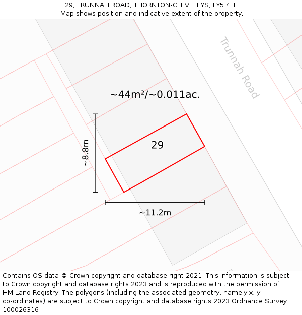 29, TRUNNAH ROAD, THORNTON-CLEVELEYS, FY5 4HF: Plot and title map