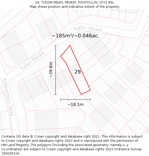 29, TUDOR MEWS, MISKIN, PONTYCLUN, CF72 8SL: Plot and title map