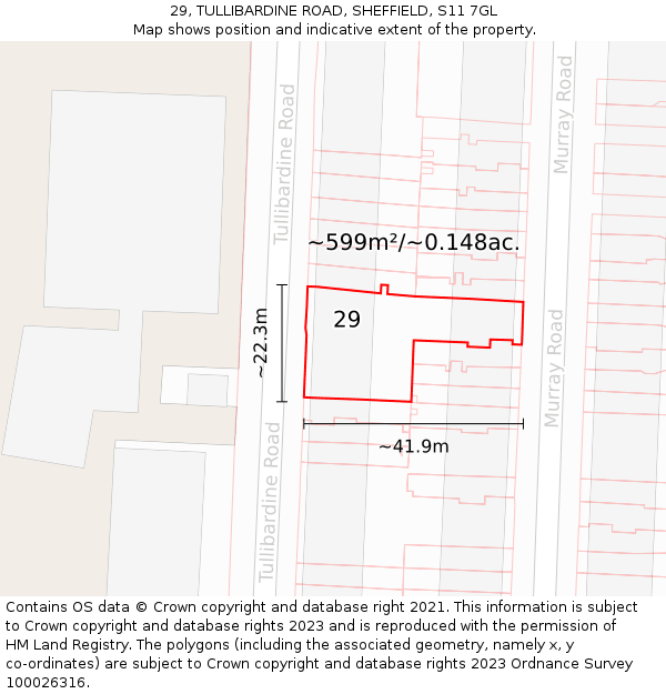 29, TULLIBARDINE ROAD, SHEFFIELD, S11 7GL: Plot and title map