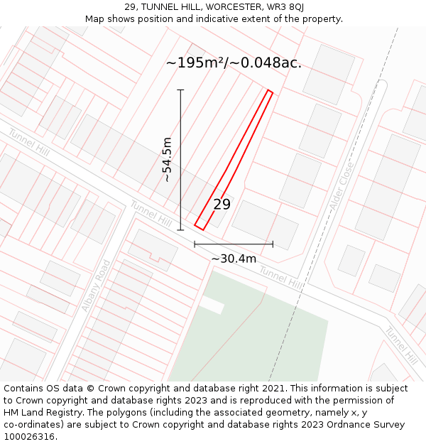 29, TUNNEL HILL, WORCESTER, WR3 8QJ: Plot and title map